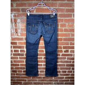 True Religion Becky Blue Zip Fly Jeans Stretch USA Made Women's 31, Real 34x32.5
